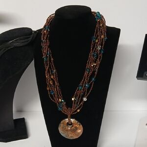 Elegant Multicolor Beaded Necklace With Glass Pendant